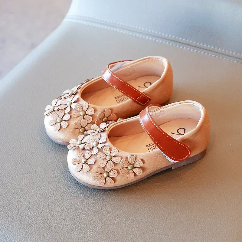 2025 Spring New Little Girls Leather Shoes Baby Girl Flower Mary Janes Shoes Soft Sole Kids Girl Fashion Princess Shoes I07053