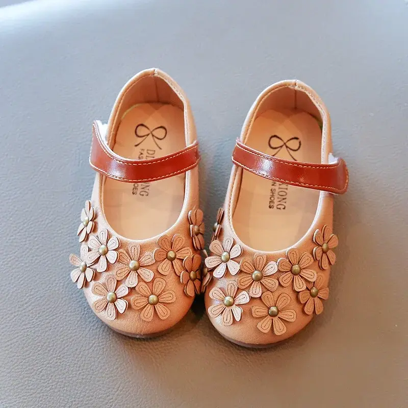 2025 Spring New Little Girls Leather Shoes Baby Girl Flower Mary Janes Shoes Soft Sole Kids Girl Fashion Princess Shoes I07053