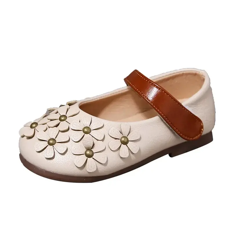 2025 Spring New Little Girls Leather Shoes Baby Girl Flower Mary Janes Shoes Soft Sole Kids Girl Fashion Princess Shoes I07053