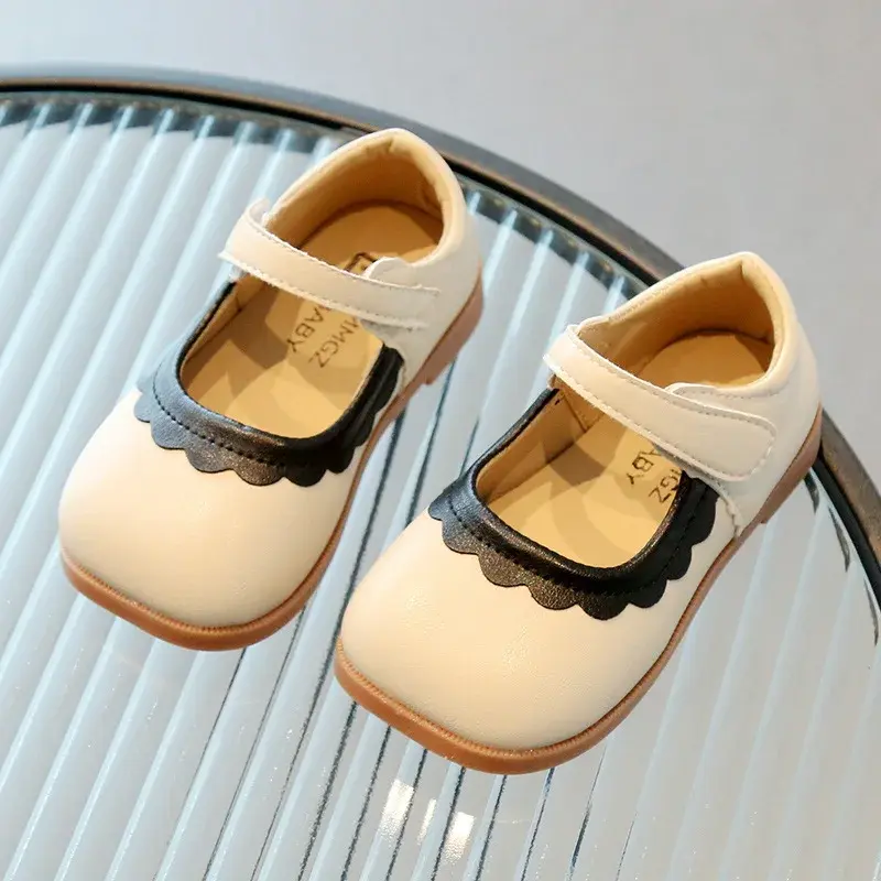 Flower Bordered Luxury Designer Shoes for Girls Kids 2024 New Spring Summer Toddler Girl Leather Shoes Princess Mary Jane H01188