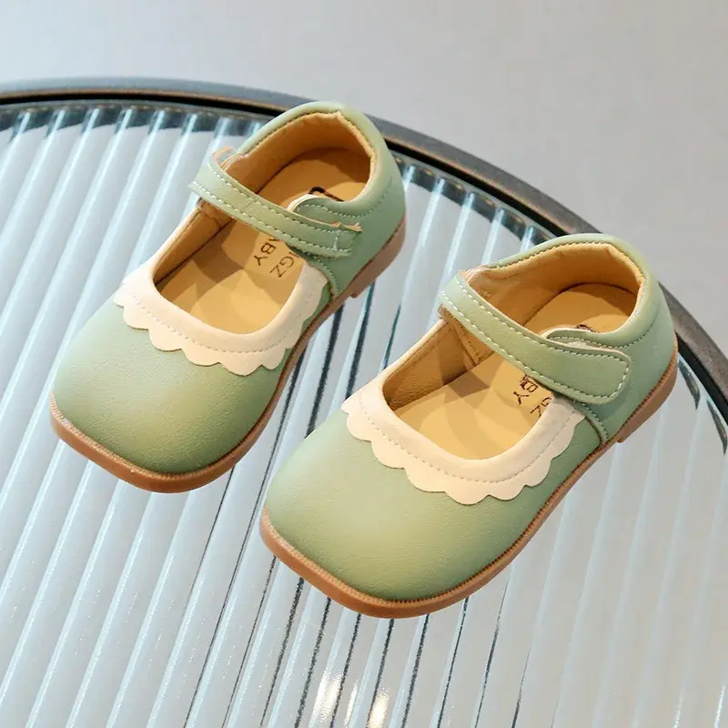 Flower Bordered Luxury Designer Shoes for Girls Kids 2024 New Spring Summer Toddler Girl Leather Shoes Princess Mary Jane H01188