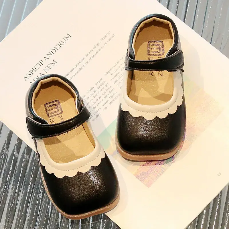 Flower Bordered Luxury Designer Shoes for Girls Kids 2024 New Spring Summer Toddler Girl Leather Shoes Princess Mary Jane H01188
