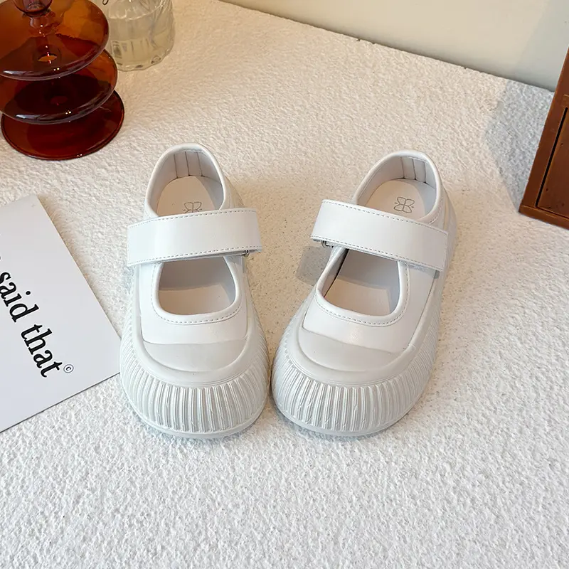 New Season High Quality Chic Flats Bottom Shoe Child Teenage Girls Round Toe Low-top Anti-Skid School PU Leather Sneakers I08074