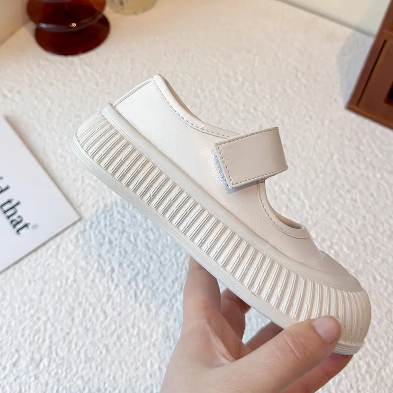 New Season High Quality Chic Flats Bottom Shoe Child Teenage Girls Round Toe Low-top Anti-Skid School PU Leather Sneakers I08074