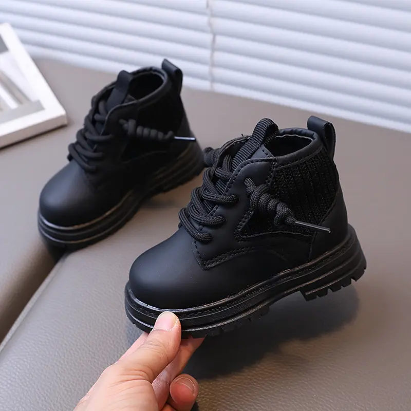 New Kids Fashion Leather Boots Fall Child Short Boots Comfortable Non-Slip Side Zipper Casual Shoes Boys Girls Soft Boots I01282