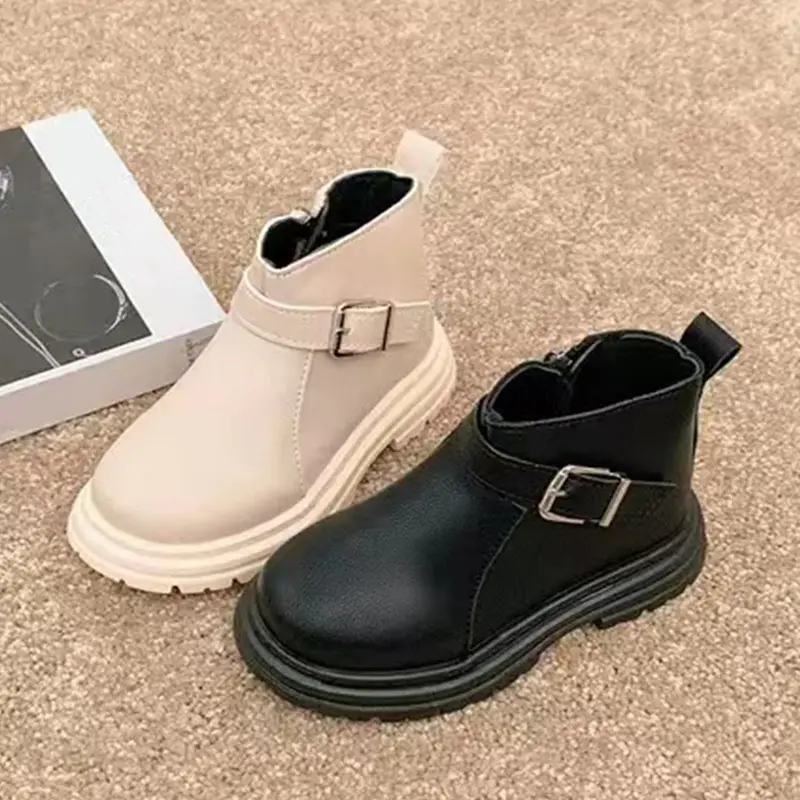 Spring Autumn Toddler Boots for Kids Girls Fashion Ankle Strape Baby Platform Boots England Style Children School Shoes H05293
