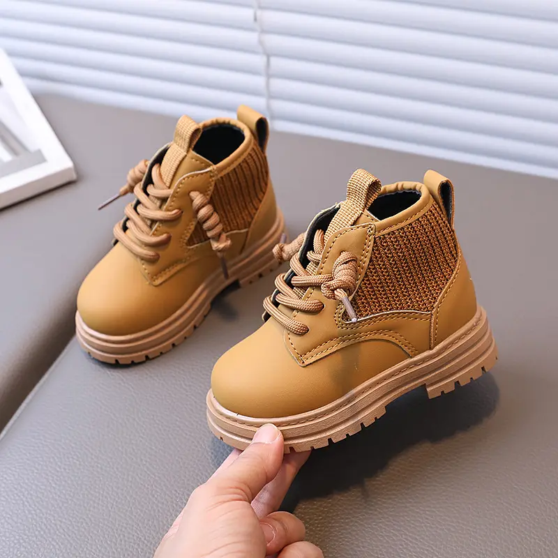 New Kids Fashion Leather Boots Fall Child Short Boots Comfortable Non-Slip Side Zipper Casual Shoes Boys Girls Soft Boots I01282