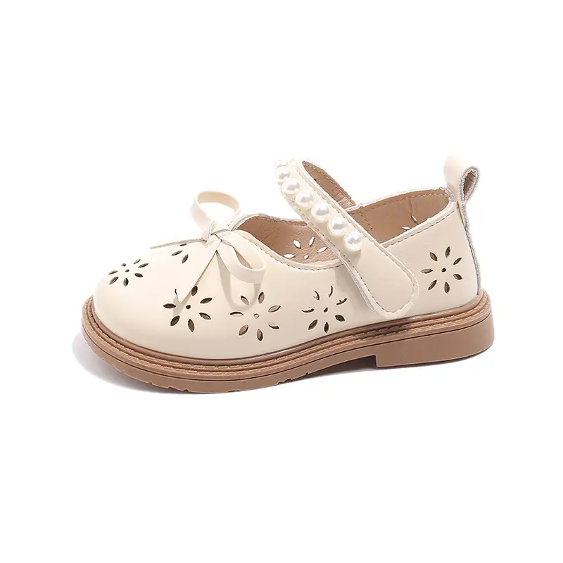 Elegant Kids Dress Shoes with Pearl 2024 Lightweight Anti-slippery Little Girl Leather Butterfly Shoes Bridesmaid Shoes H06096