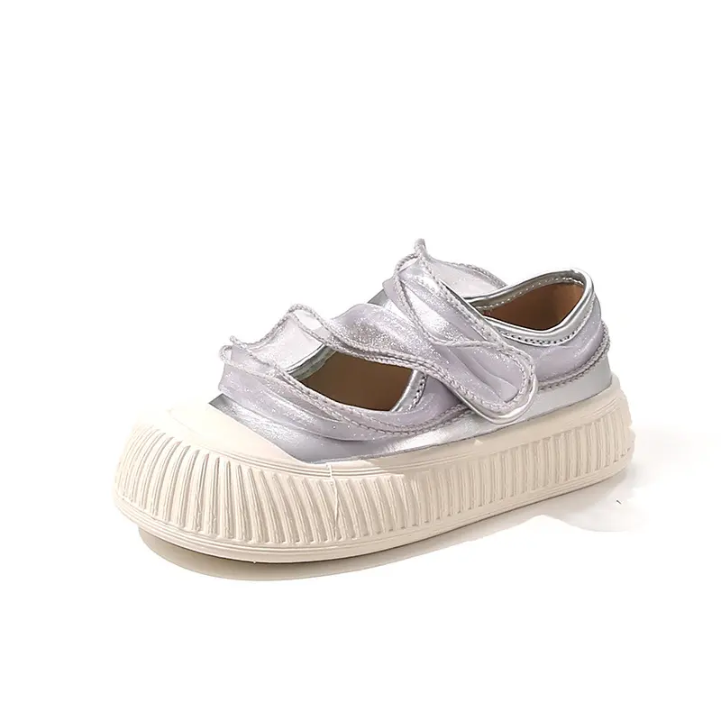 Leisure Girls Clear Mesh Ruffles Board Flat Shoes Kids INS Autumn Pure Color Dressed Shoes Back To School Student Sneaker I08094