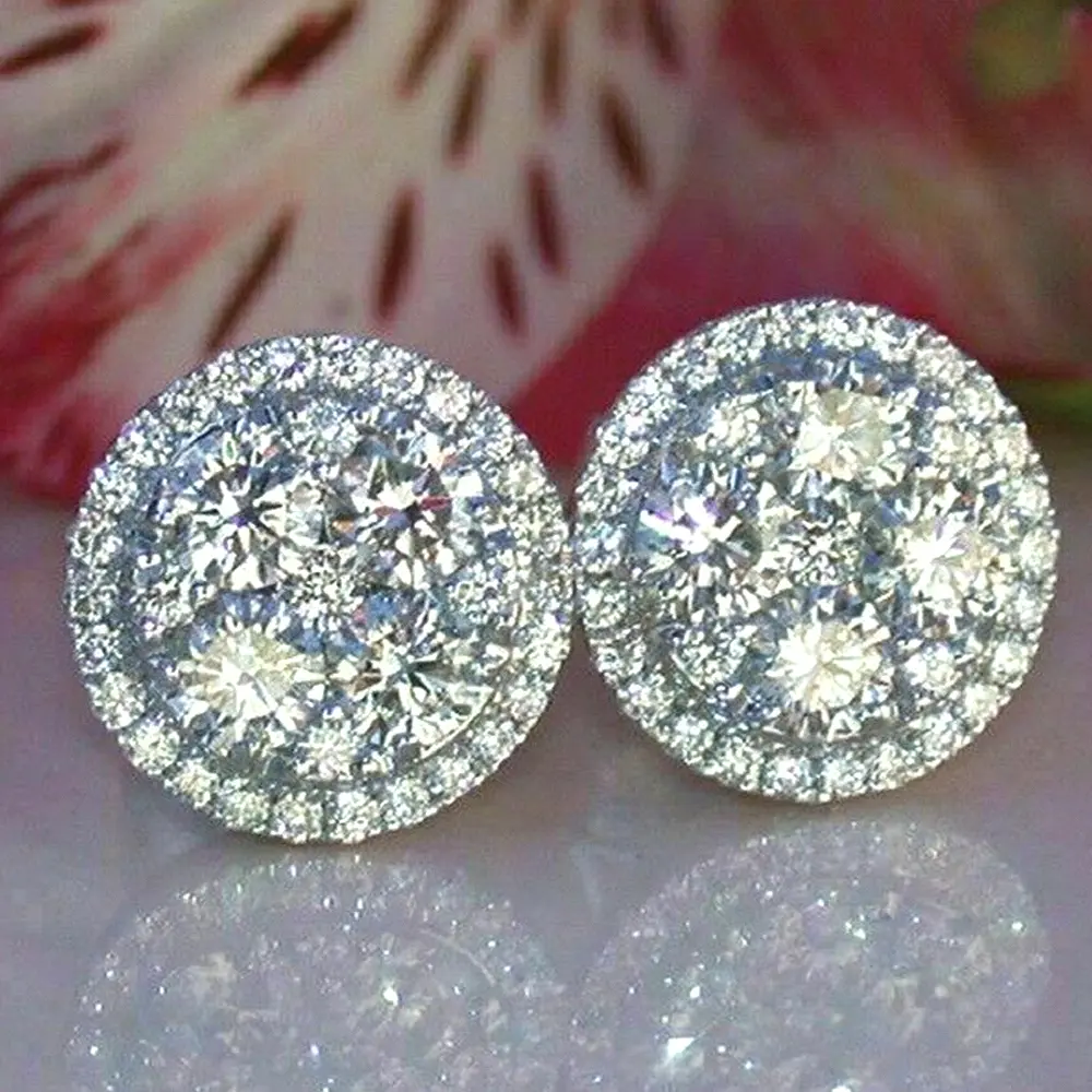 Huitan Dazzling Round Cubic Zirconia Stud Earrings for Women Simple Classic Female Ear Piercing Earrings Timeless Style Jewelry