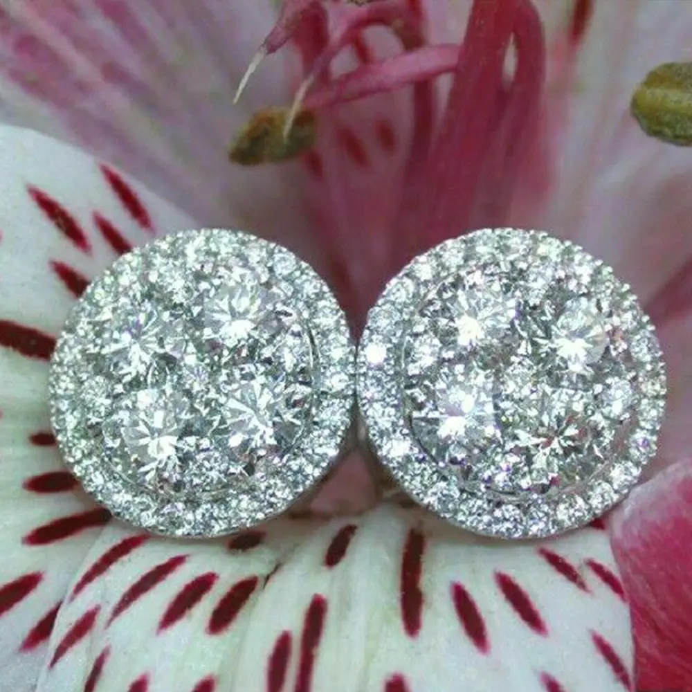 Huitan Dazzling Round Cubic Zirconia Stud Earrings for Women Simple Classic Female Ear Piercing Earrings Timeless Style Jewelry