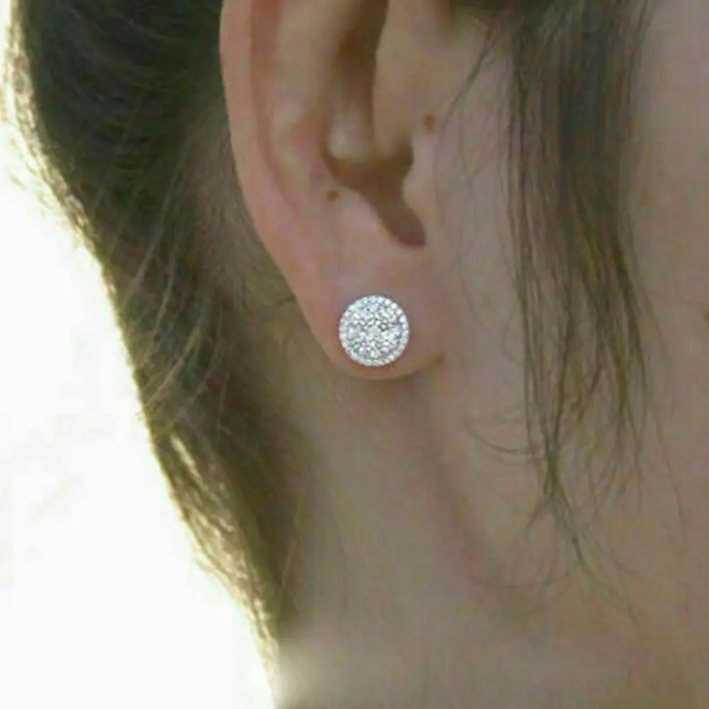 Huitan Dazzling Round Cubic Zirconia Stud Earrings for Women Simple Classic Female Ear Piercing Earrings Timeless Style Jewelry