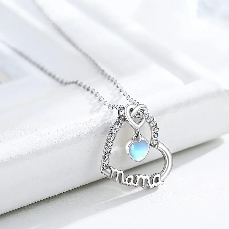 Huitan Love Simulated Moonstone Heart Necklace for Women Anniversary Birthday Gift for Mama Temperament Elegant Lady Jeweley