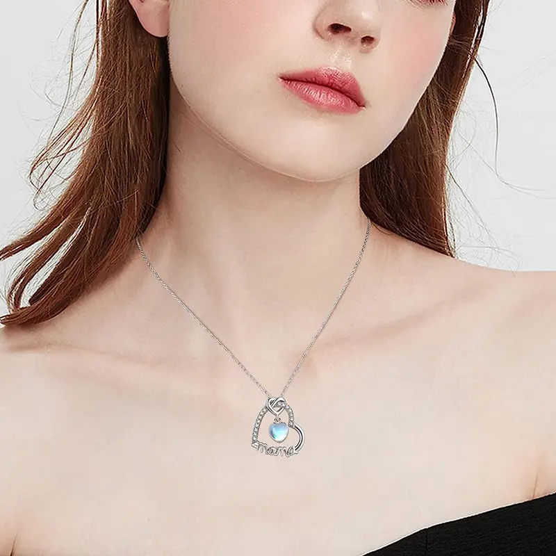 Huitan Love Simulated Moonstone Heart Necklace for Women Anniversary Birthday Gift for Mama Temperament Elegant Lady Jeweley