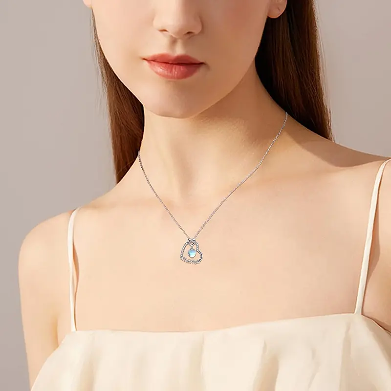 Huitan Love Simulated Moonstone Heart Necklace for Women Anniversary Birthday Gift for Mama Temperament Elegant Lady Jeweley