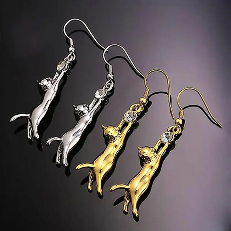 Huitan Trendy Women Cat Earrings with Round CZ Cute Pet Dangle Earrings Love Gift Creative Animal Accessories Statement Jewelry