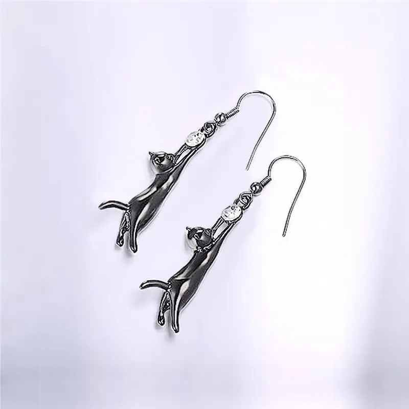 Huitan Trendy Women Cat Earrings with Round CZ Cute Pet Dangle Earrings Love Gift Creative Animal Accessories Statement Jewelry