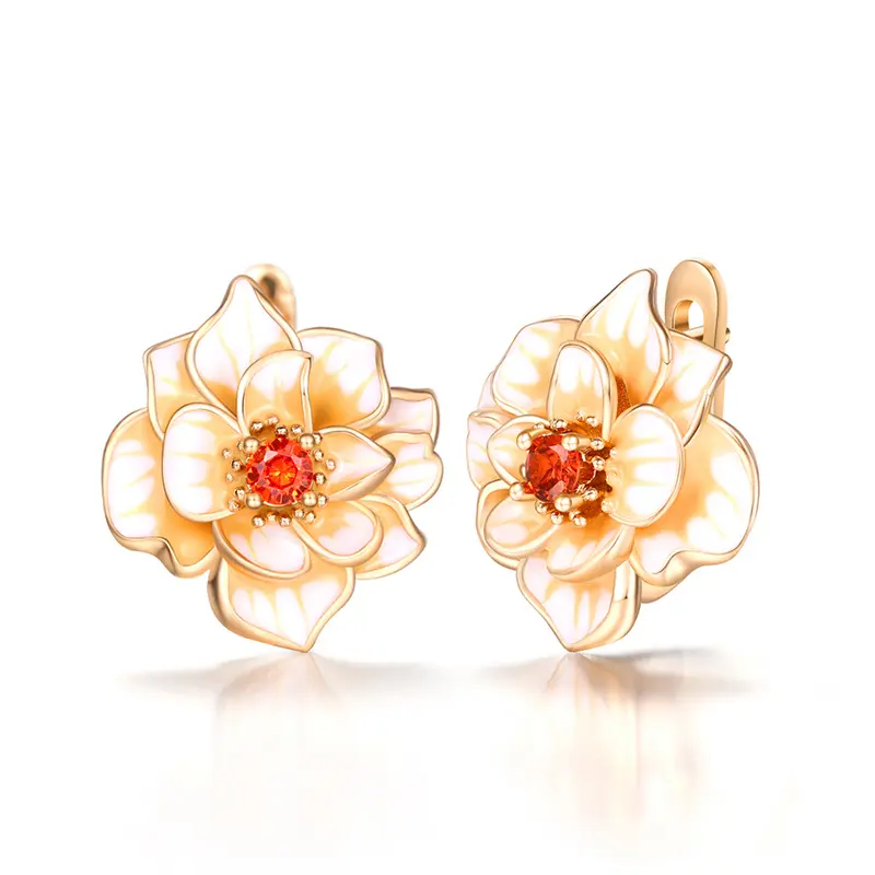 Huitan Temperament Gold Color Flower Hoop Earrings for Lady Inlaid Bright CZ Fashion Luxury Women's Ear Accessories 2022 Jewelry
