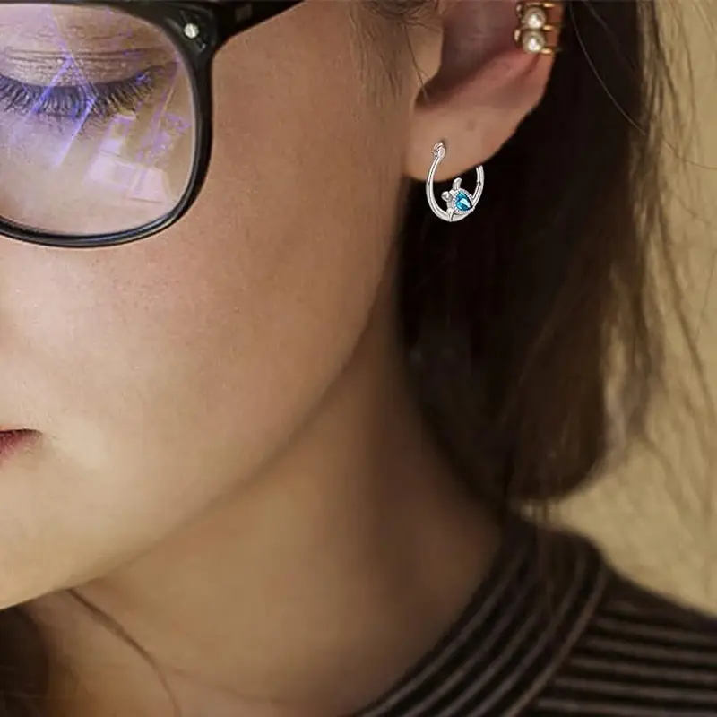 Huitan Funny Turtle Designed with Blue CZ Hoop Earrings for Women Creative Cute Ear Accessories Charms Girl Daily Party Jewelry