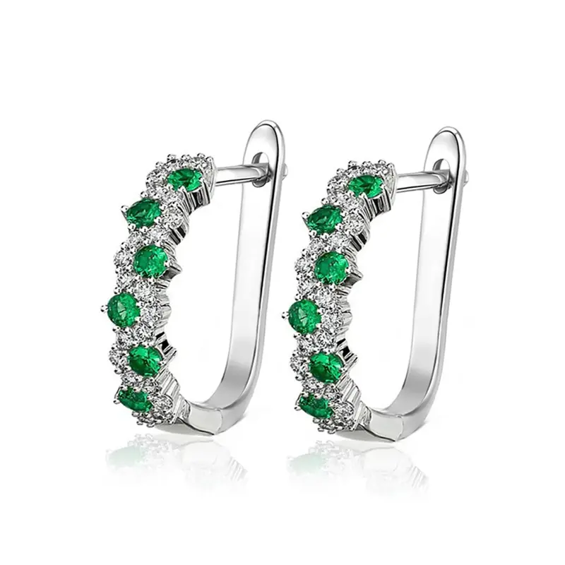 Huitan Bright Blue/Green Zirconia Hoop Earrings Female Chic Accessories for Daily Life Silver Color Jewelry for Engagement Party