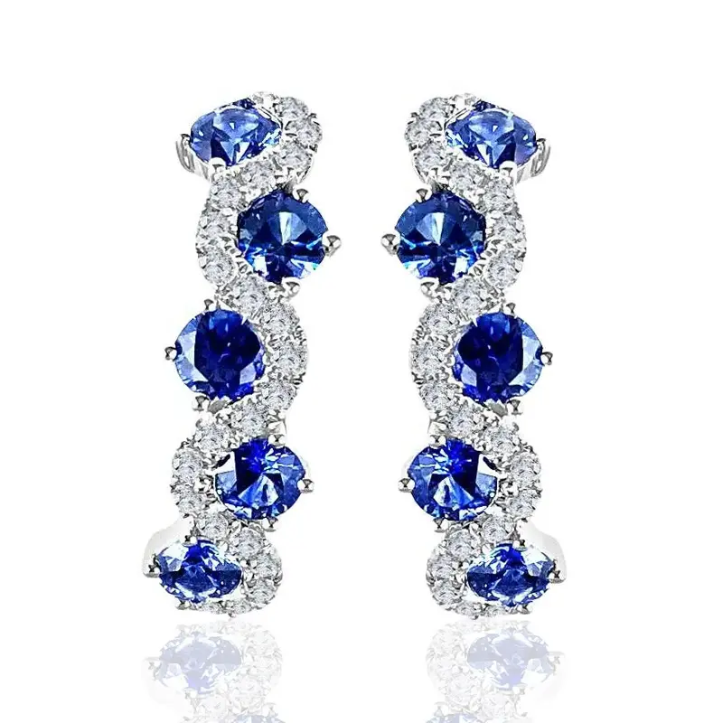 Huitan Bright Blue/Green Zirconia Hoop Earrings Female Chic Accessories for Daily Life Silver Color Jewelry for Engagement Party