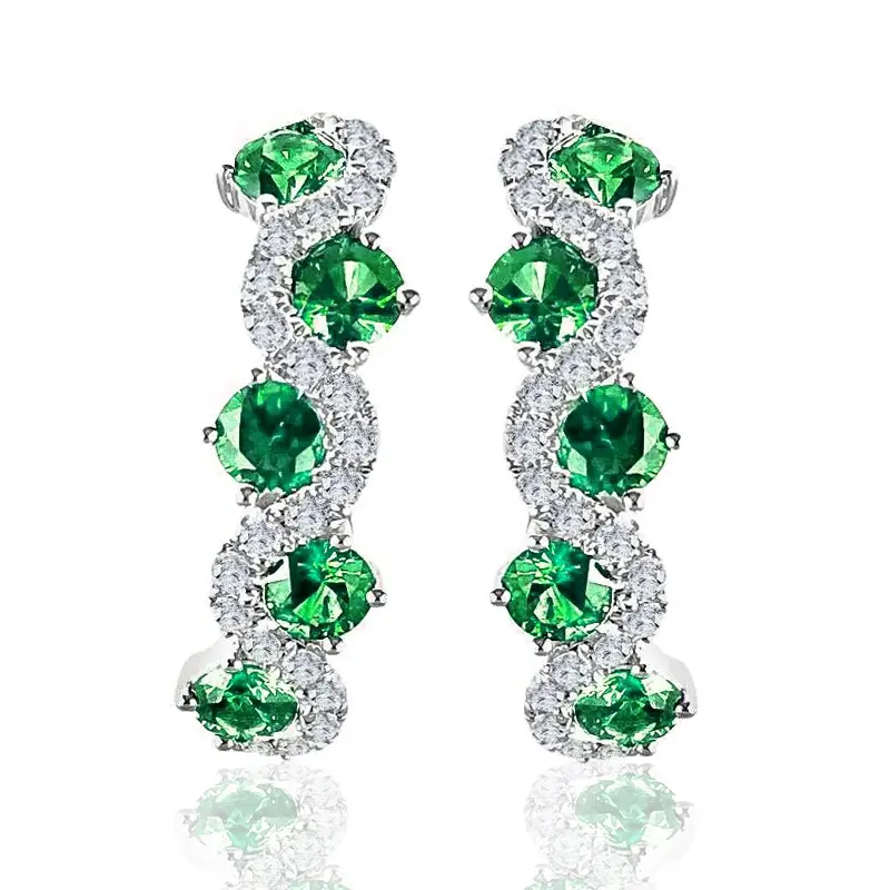 Huitan Bright Blue/Green Zirconia Hoop Earrings Female Chic Accessories for Daily Life Silver Color Jewelry for Engagement Party