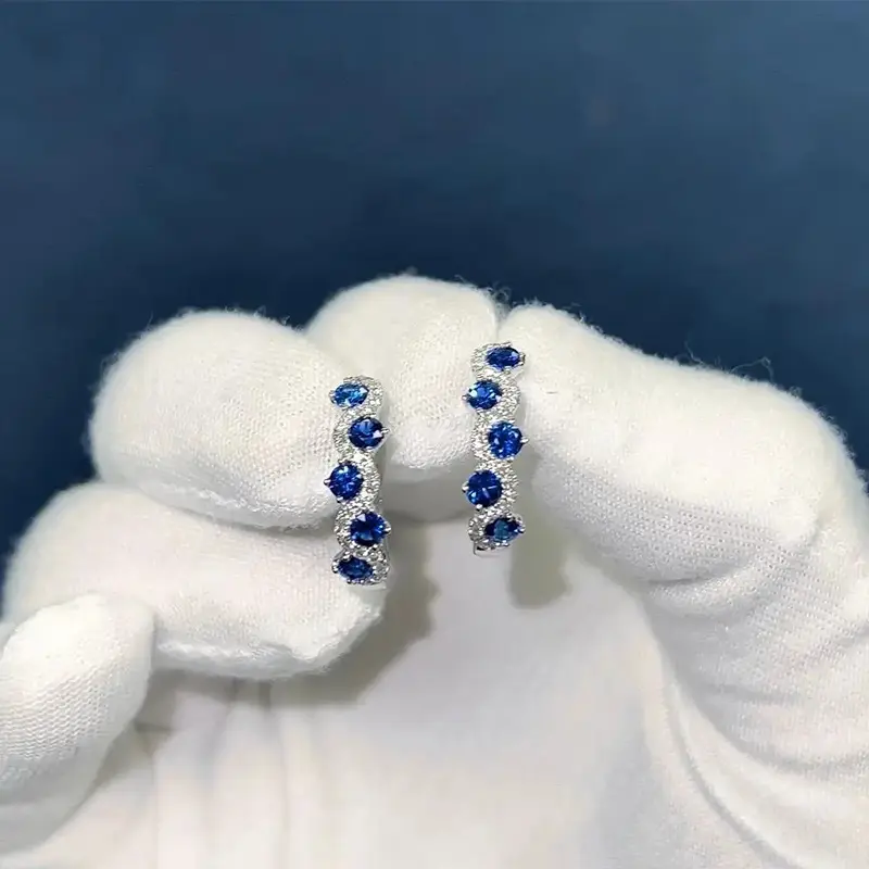 Huitan Bright Blue/Green Zirconia Hoop Earrings Female Chic Accessories for Daily Life Silver Color Jewelry for Engagement Party