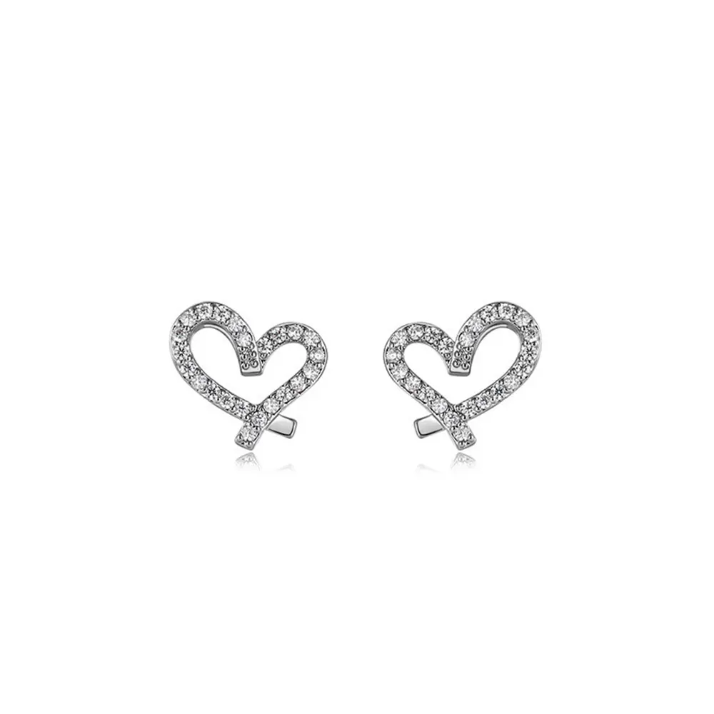 Huitan Chic Silver Color Heart Love Stud Earrings for Women Inlaid Crystal CZ Stone Delicate Female Accessories Fashion Jewelry