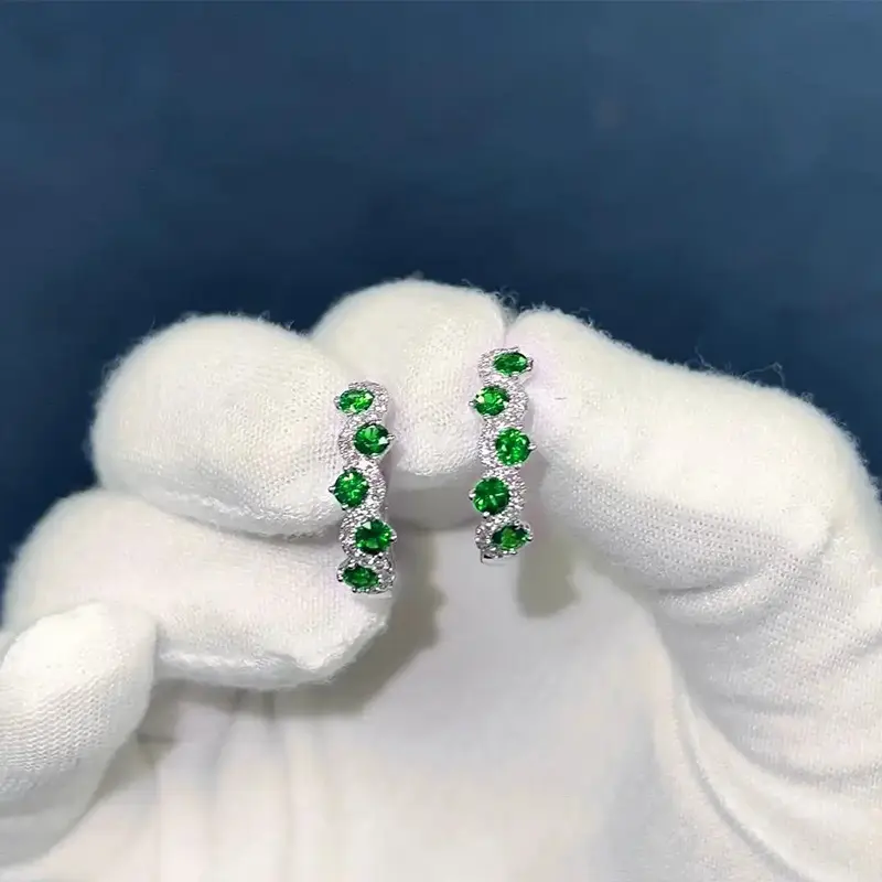 Huitan Bright Blue/Green Zirconia Hoop Earrings Female Chic Accessories for Daily Life Silver Color Jewelry for Engagement Party