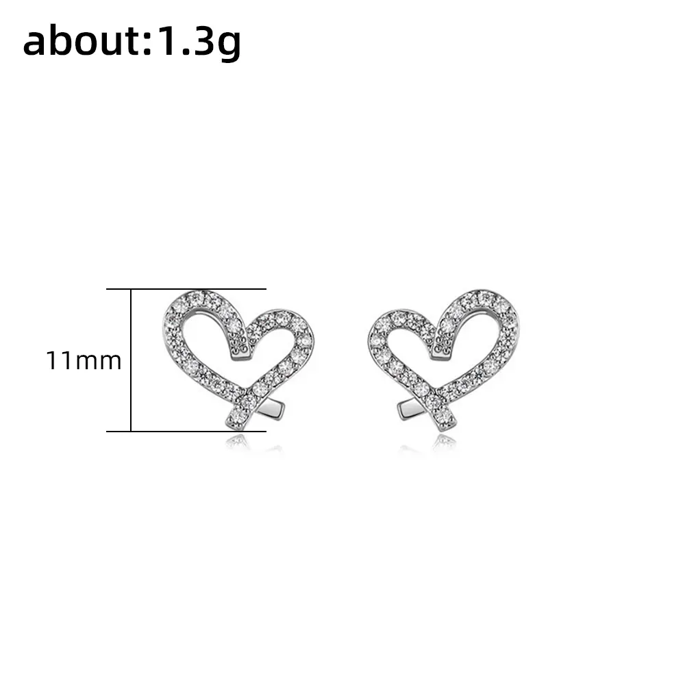 Huitan Chic Silver Color Heart Love Stud Earrings for Women Inlaid Crystal CZ Stone Delicate Female Accessories Fashion Jewelry