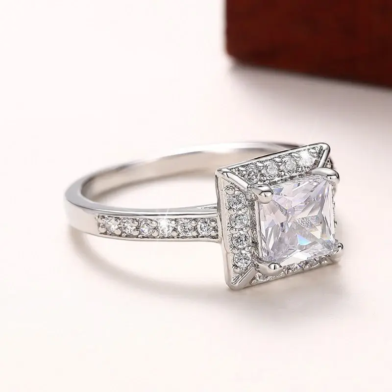 Huitan Classic Bright Silver Color Princess Cubic Zirconia Rings for Women Party Wedding Jewelry Luxury Engagement Accessories