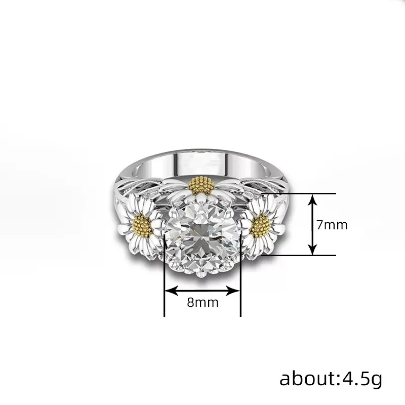 Huitan Aesthetic Daisy Flower Rings with Shiny Round CZ for Women Engagement  Wedding Party Accessories Creative Stylish Jewelry