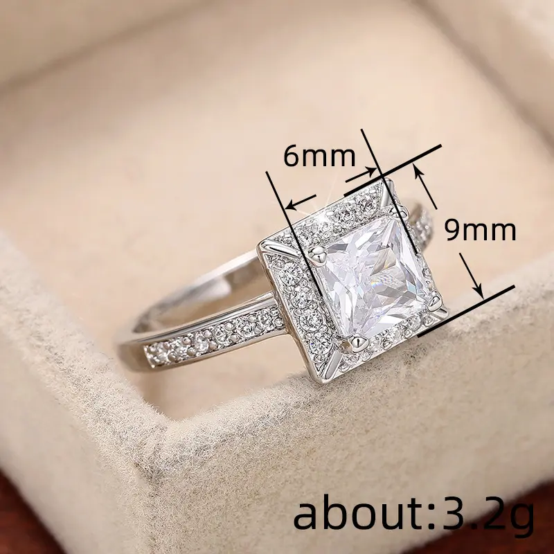 Huitan Classic Bright Silver Color Princess Cubic Zirconia Rings for Women Party Wedding Jewelry Luxury Engagement Accessories