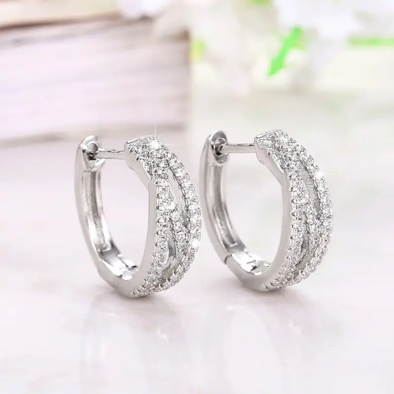 Huitan Chic Women's Hoop Earrings Circle Full Pave Dazzling CZ Stone Daily Wear Fashion Versatile Earrings Jewelry Drop Shipping