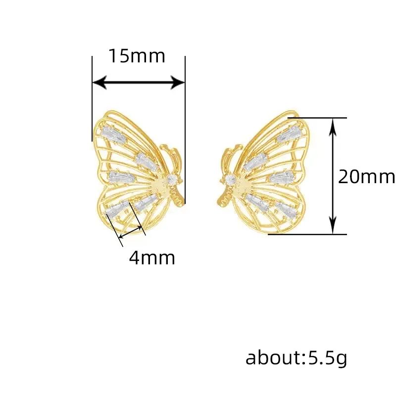 Huitan Double Layer Butterfly Earrings Gold Color Gorgeous Ear Piercing Earrings for Women Shiny Cubic Zircon Exquisite Jewelry