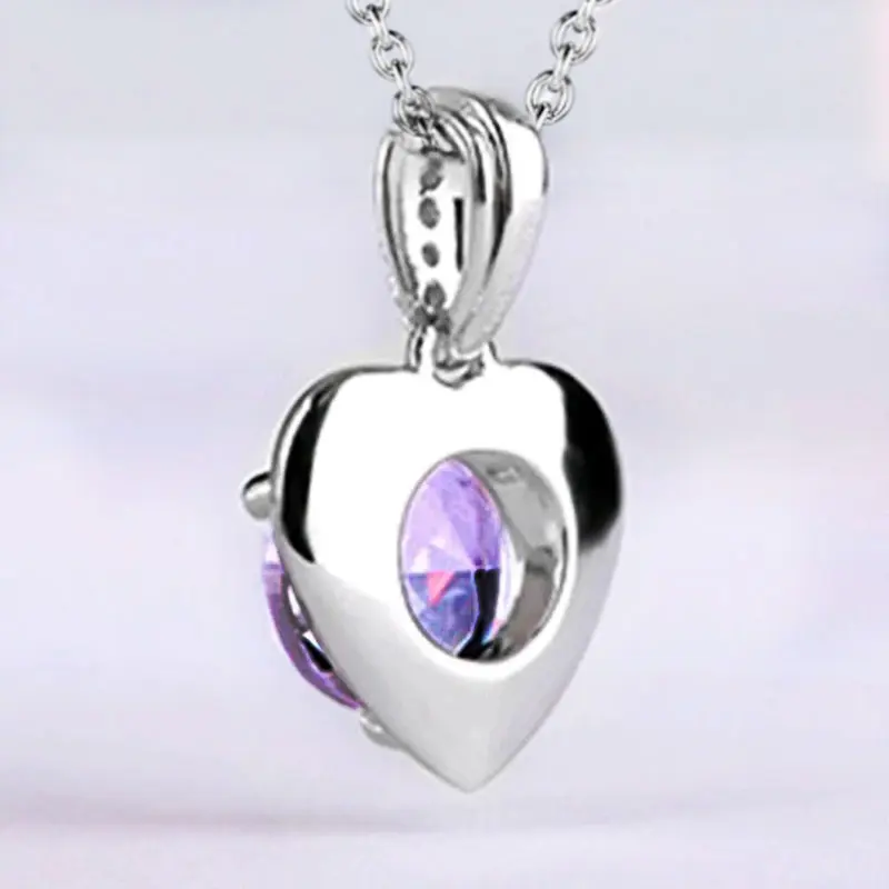 Huitan Gorgeous Purple Cubic Zirconia Love Pendant Necklace for Women Good Quality Heart Necklace Wedding Trendy Jewelry Gift