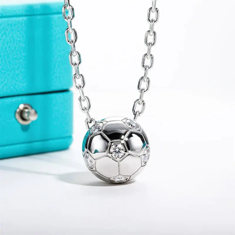 Huitan Trendy Football Pendant Necklace for Women Inlaid Cubic Zirconia Exquisite Neck Accessories Sport Style Female Jewelry