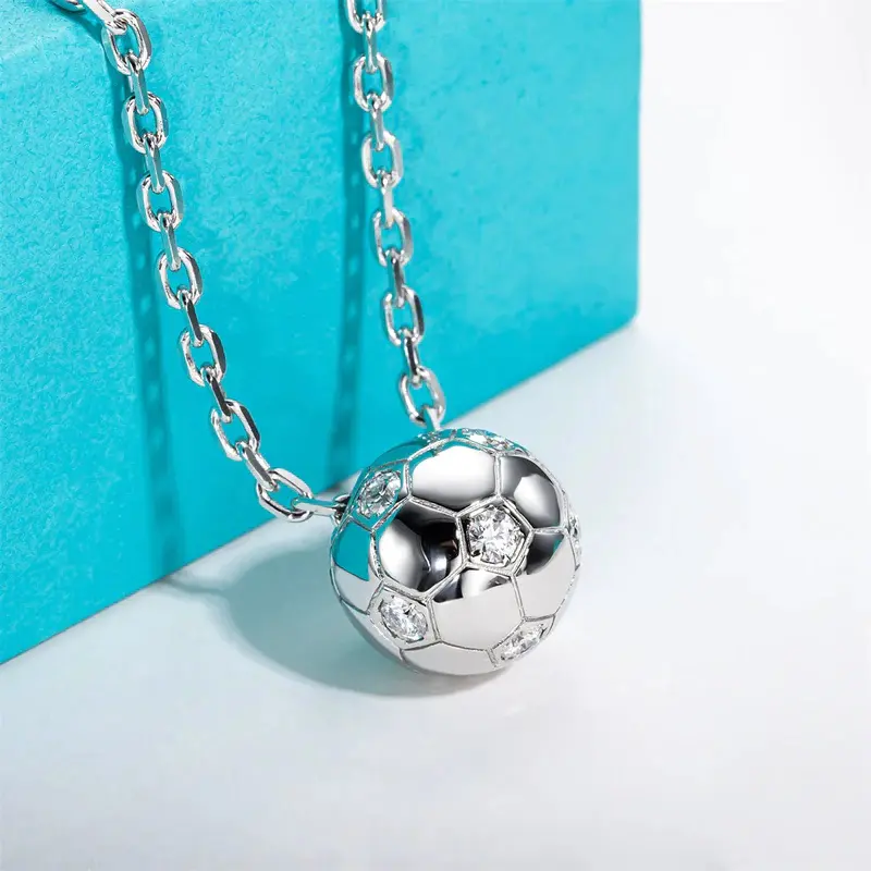 Huitan Trendy Football Pendant Necklace for Women Inlaid Cubic Zirconia Exquisite Neck Accessories Sport Style Female Jewelry