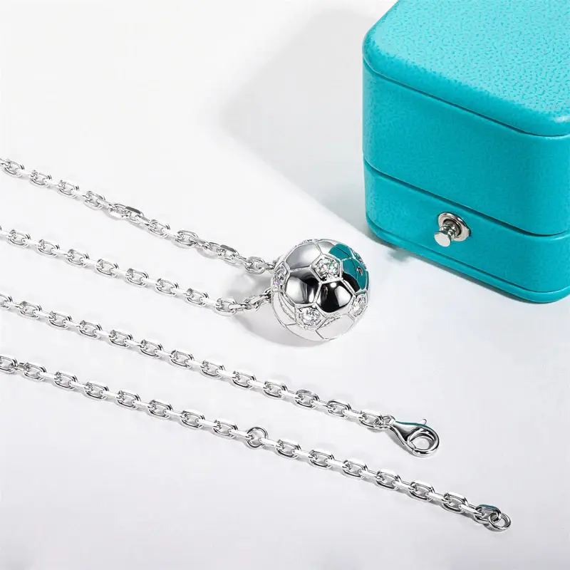 Huitan Trendy Football Pendant Necklace for Women Inlaid Cubic Zirconia Exquisite Neck Accessories Sport Style Female Jewelry