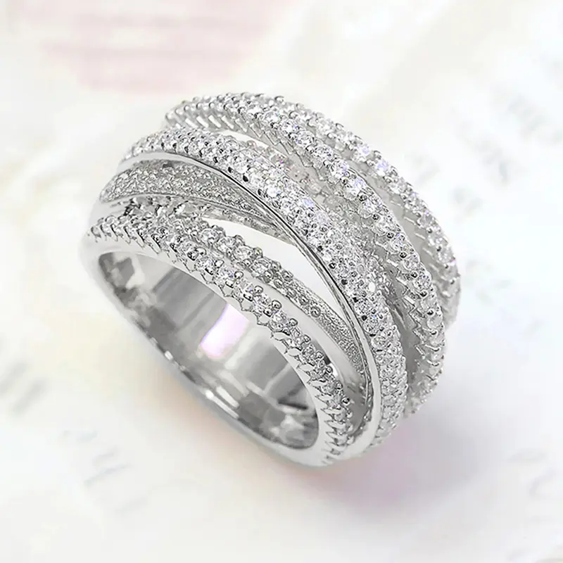Huitan Luxury Trendy Cross Rings for Women Wedding Full Bling Iced Out Cubic Zircon Rings Statement Accessories Fashion Jewelry