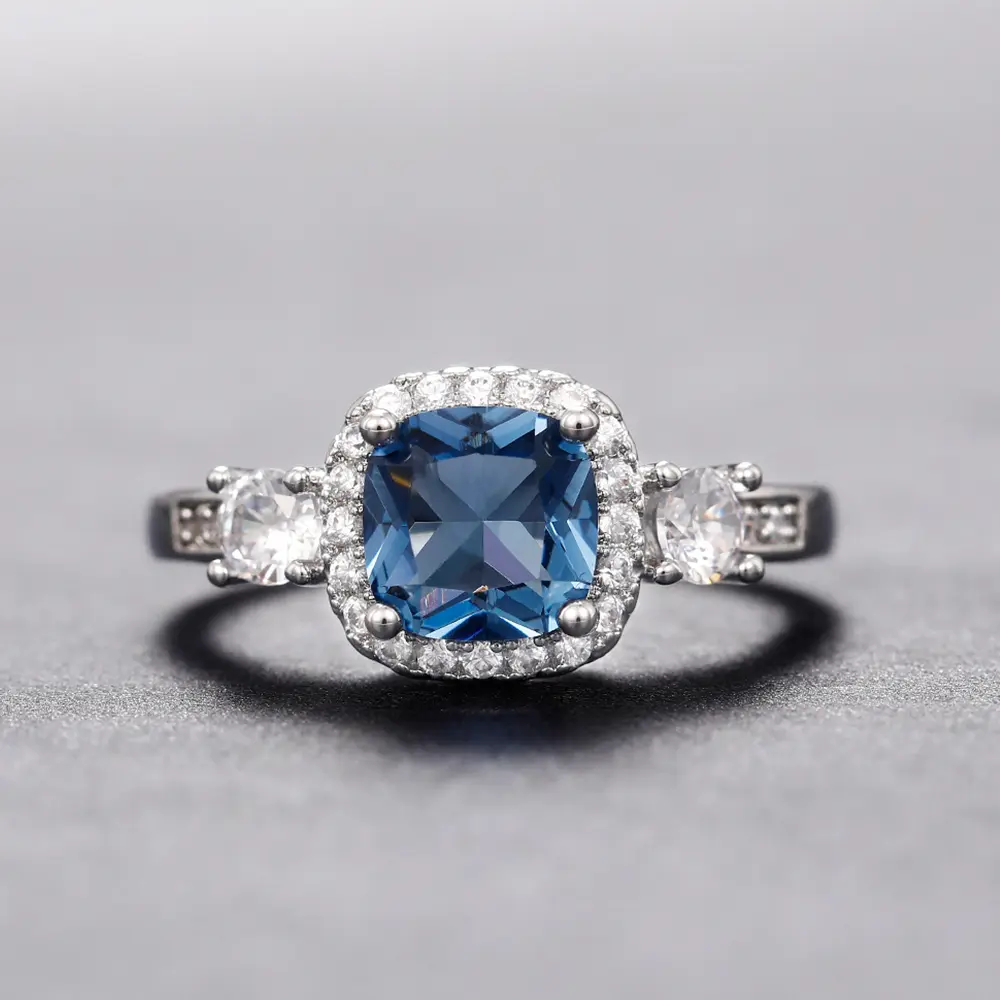 Huitan Temperament Blue Cubic Zirconia Rings for Women Special-interested Engagement Wedding Bands Accessory New Trendy Jewelry