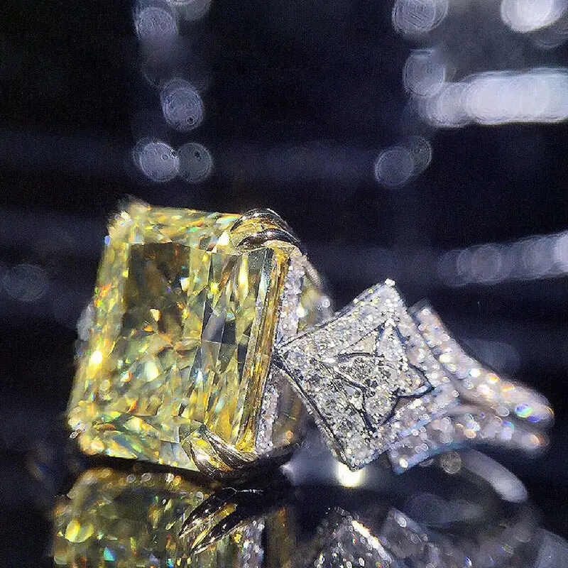 Huitan Square Bright Yellow Cubic Zirconia Ring Women for Engagement Wedding Party Accessories Luxury Fashion Jewelry New Item