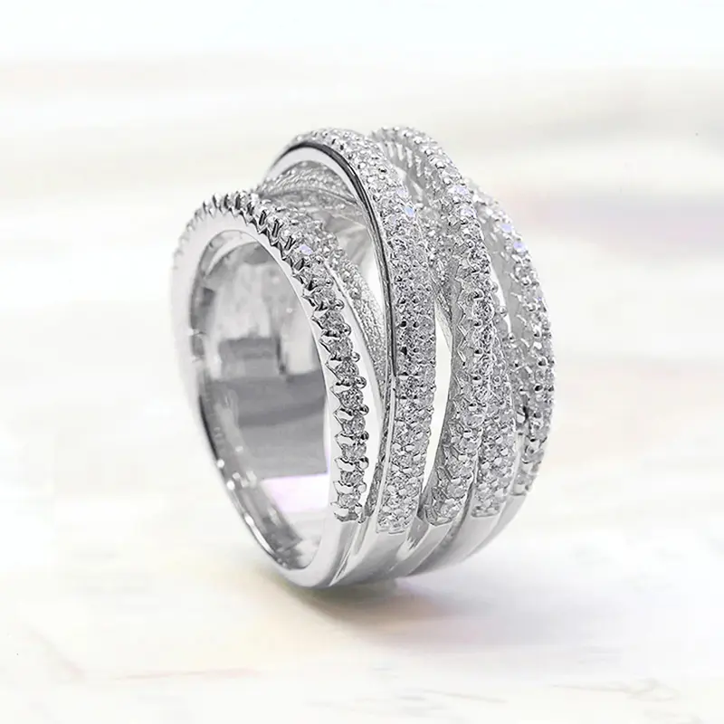 Huitan Luxury Trendy Cross Rings for Women Wedding Full Bling Iced Out Cubic Zircon Rings Statement Accessories Fashion Jewelry