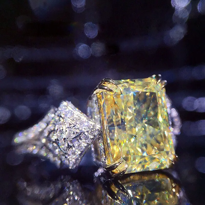 Huitan Square Bright Yellow Cubic Zirconia Ring Women for Engagement Wedding Party Accessories Luxury Fashion Jewelry New Item