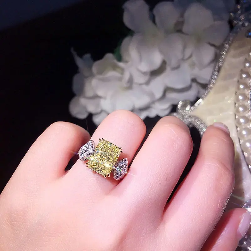 Huitan Square Bright Yellow Cubic Zirconia Ring Women for Engagement Wedding Party Accessories Luxury Fashion Jewelry New Item