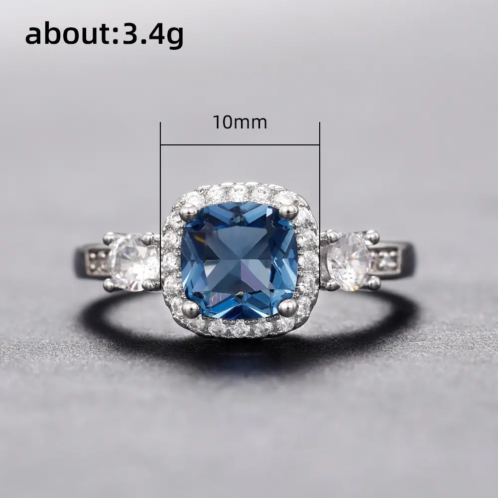 Huitan Temperament Blue Cubic Zirconia Rings for Women Special-interested Engagement Wedding Bands Accessory New Trendy Jewelry
