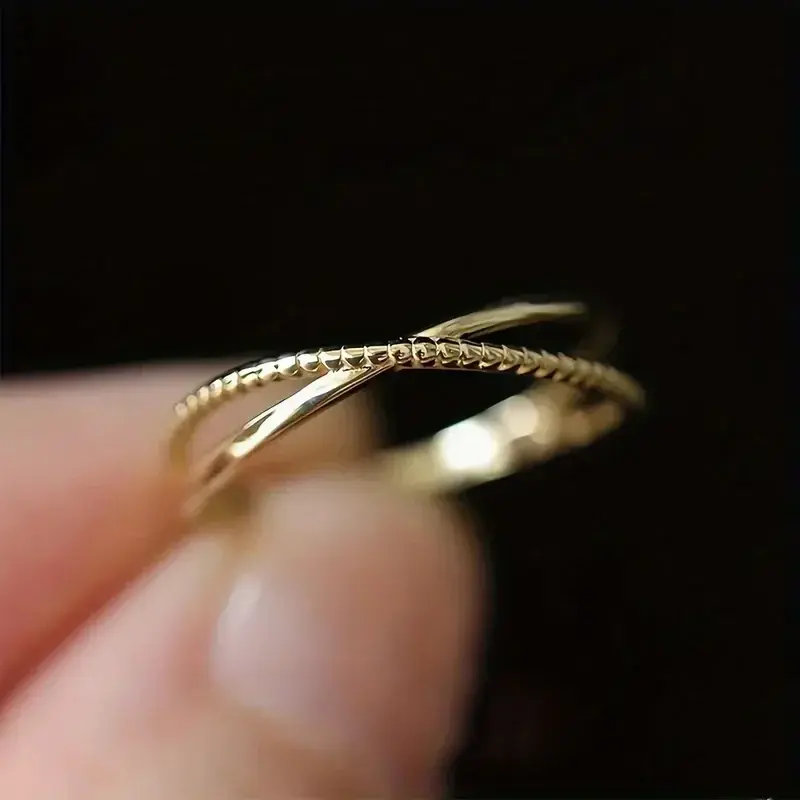 Huitan Newly Trendy Gold Color Cross Rings for Women Simple Stylish Cute Daily Wearable Female Rings Girl Wedding Party Jewelry