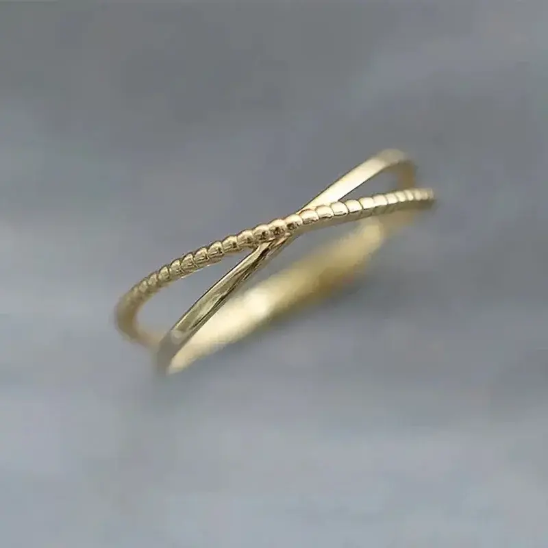 Huitan Newly Trendy Gold Color Cross Rings for Women Simple Stylish Cute Daily Wearable Female Rings Girl Wedding Party Jewelry