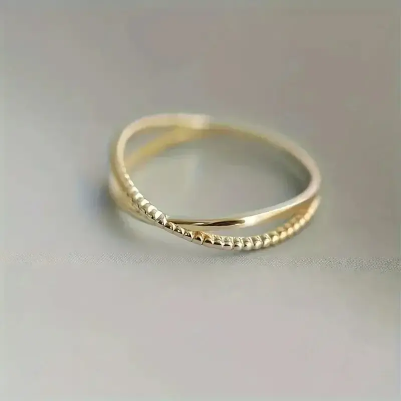 Huitan Newly Trendy Gold Color Cross Rings for Women Simple Stylish Cute Daily Wearable Female Rings Girl Wedding Party Jewelry