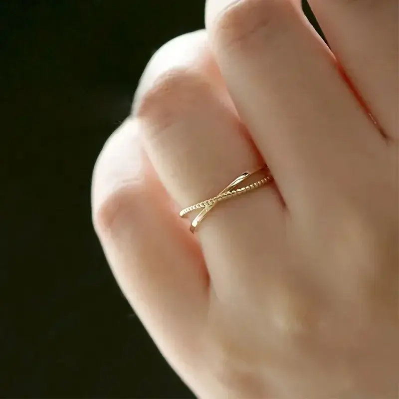 Huitan Newly Trendy Gold Color Cross Rings for Women Simple Stylish Cute Daily Wearable Female Rings Girl Wedding Party Jewelry